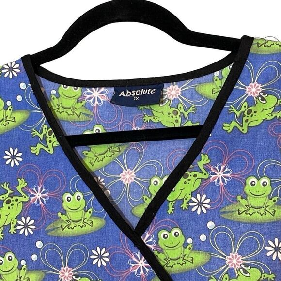 Absolute fun frog print V-neck scrubs two pockets poly cotton 1X - Picture 2 of 8